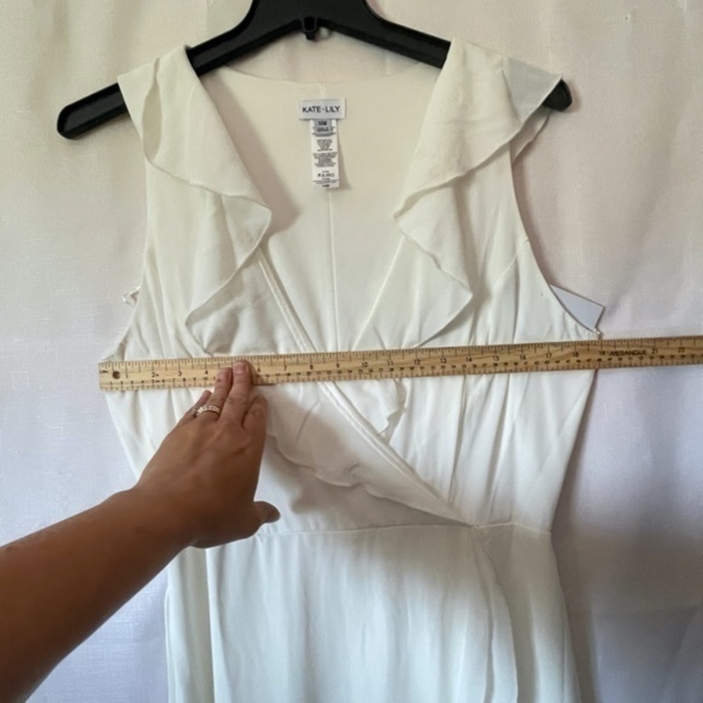 Kate Lily Womens White Faux Wrap Dress Summer Vacation Size 14W - Picture 4 of 7